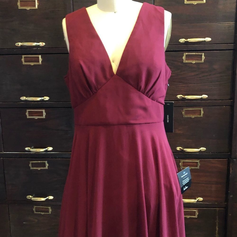 Lulus Merlot Chiffon Gown Dress -L - Picture 3 of 6